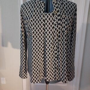 DANA BUCHMAN Black & White Patterned Women's XL Jacket/Shirt & Sleeveless Top